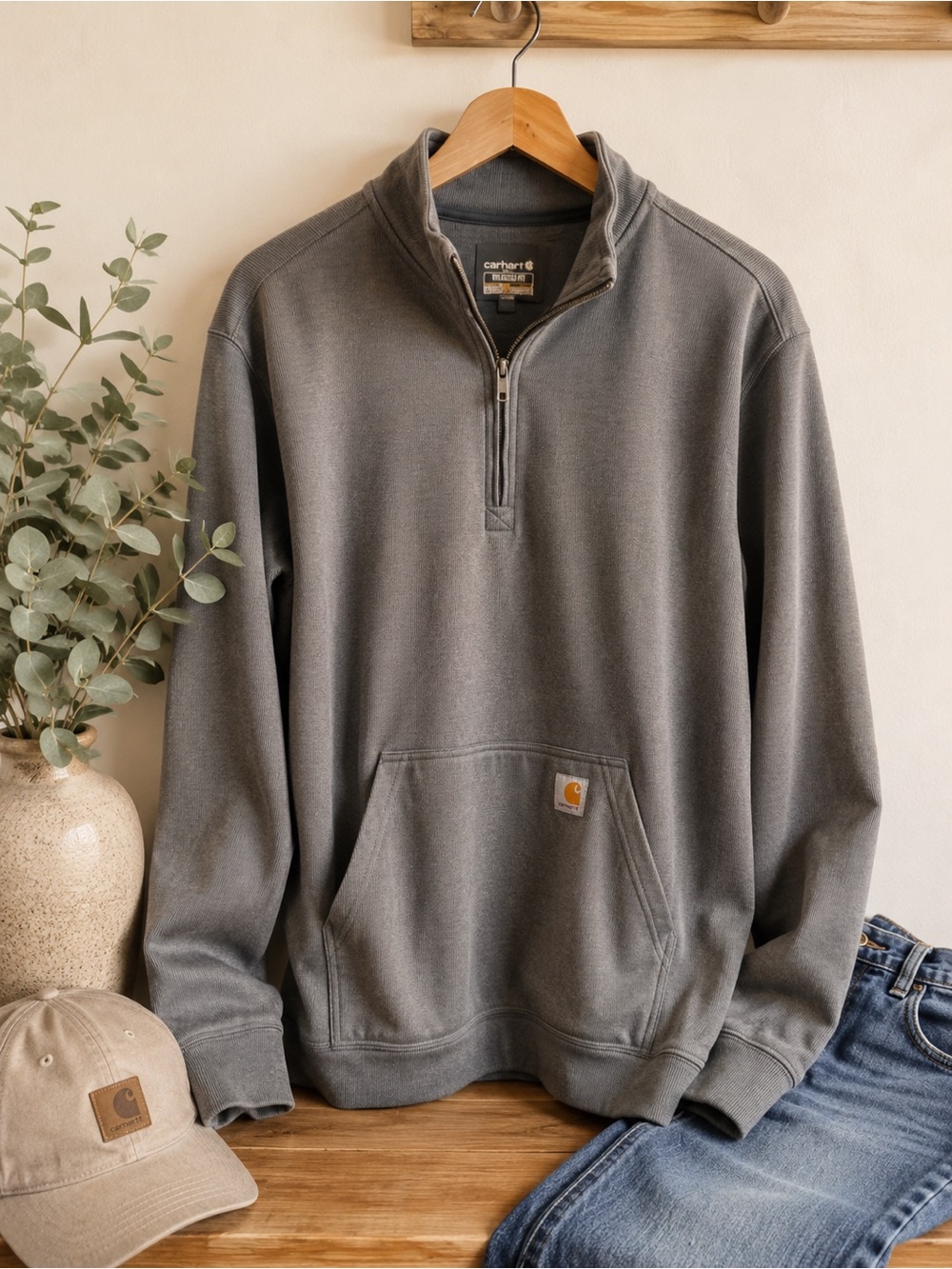 Carhartt Relaxed-Fit Charcoal Gray Quarter-Zip Pullover